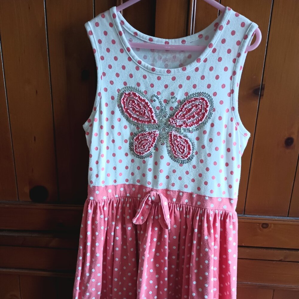 EUC Flapdoodles sz. 10 Sleeveless Polka Dot Glitter Butterfly Contrast Dress